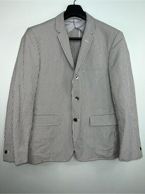 Thom Grey Thom Browne LL 42R Gray White Seersucker 100% Cotton Blazer